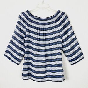 J. Jill Black White & Blue Striped Off the Shoulder Blouse